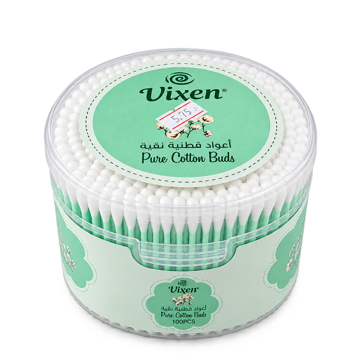 أعواد قطنية Vixen بعلبة دائرية خضراء